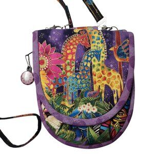 Vintage Laurel Burch Crossbody Bag Tropical Jungle Theme Giraffes Cats Elephants
